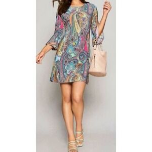 Paisley shift Dress Y2K 70's boho Bell Sleeve vintage retro festival eclectic 8